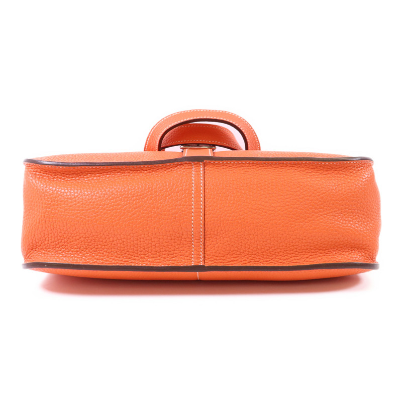 HERMES Clemence皮革Halzan 31銀扣手挽肩背兩用袋Orange Poppy-3