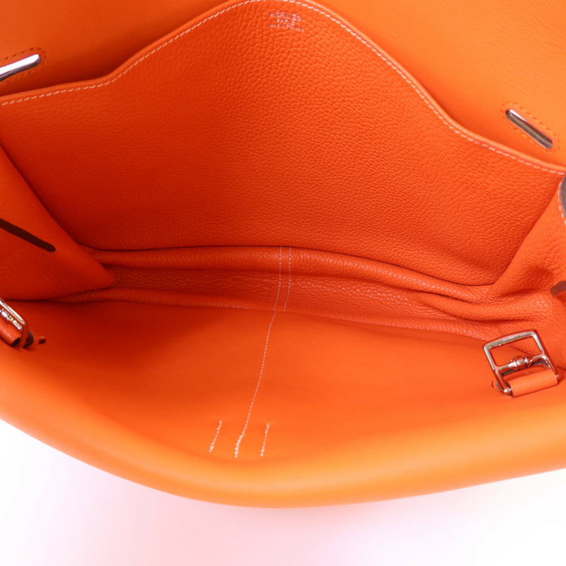 HERMES Clemence皮革Halzan 31銀扣手挽肩背兩用袋Orange Poppy-5