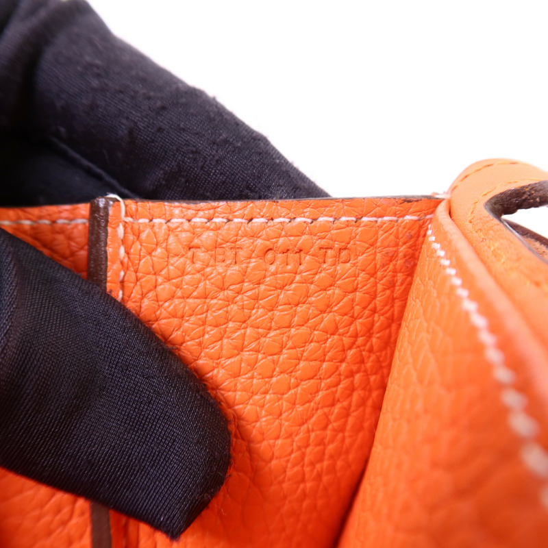 HERMES Clemence皮革Halzan 31銀扣手挽肩背兩用袋Orange Poppy-7