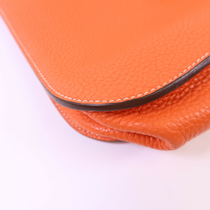 HERMES Clemence皮革Halzan 31銀扣手挽肩背兩用袋Orange Poppy-11
