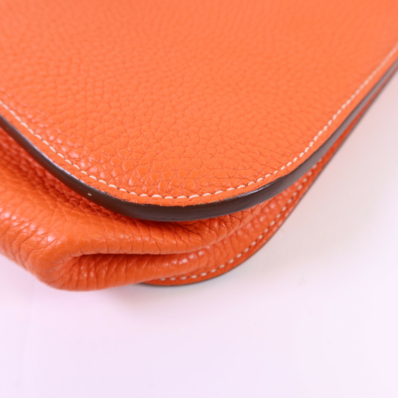 HERMES Clemence皮革Halzan 31銀扣手挽肩背兩用袋Orange Poppy-12