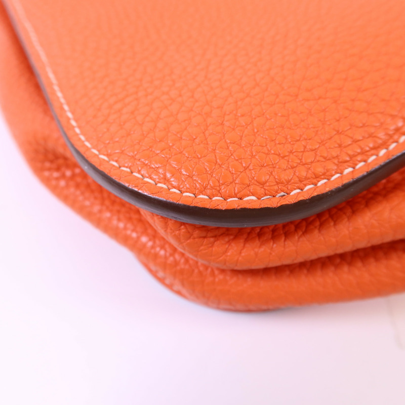 HERMES Clemence皮革Halzan 31銀扣手挽肩背兩用袋Orange Poppy-13