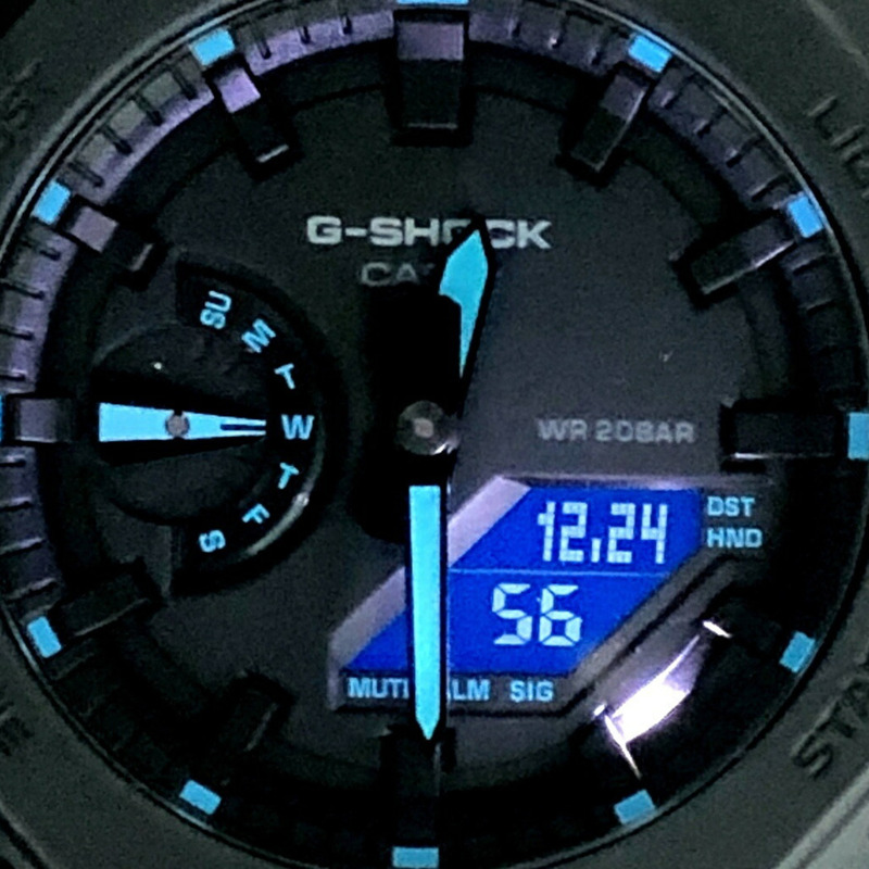 卡西歐 G-SHOCK GA-2100-1A2 霓虹系列八角形腕錶，橡木色錶殼，黑色/藍色指針/數位雙顯，雙 LED 背光，2022 年 2 月發售，Mikunigaoka 專賣店販售。-8