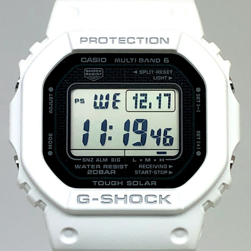 卡西歐 G-SHOCK GW-5000HS-7 手錶，具備電波太陽能、多頻段（6局電波）、金屬錶殼、LED 背光、生物質塑膠材質、旋入式後蓋和 DLC 塗層，白色錶盤，預計 2025 年 2 月發售，Mikunigaoka 店有售。-0