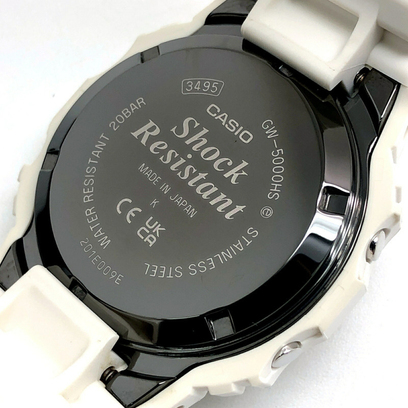 卡西歐 G-SHOCK GW-5000HS-7 手錶，具備電波太陽能、多頻段（6局電波）、金屬錶殼、LED 背光、生物質塑膠材質、旋入式後蓋和 DLC 塗層，白色錶盤，預計 2025 年 2 月發售，Mikunigaoka 店有售。-7