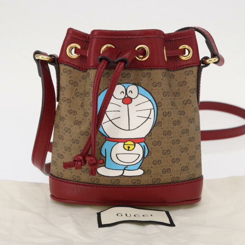 【日本直送】GUCCI Micro GG Supreme哆啦A夢肩包 PVC 米色 金色 647801 正品 161141SM-11