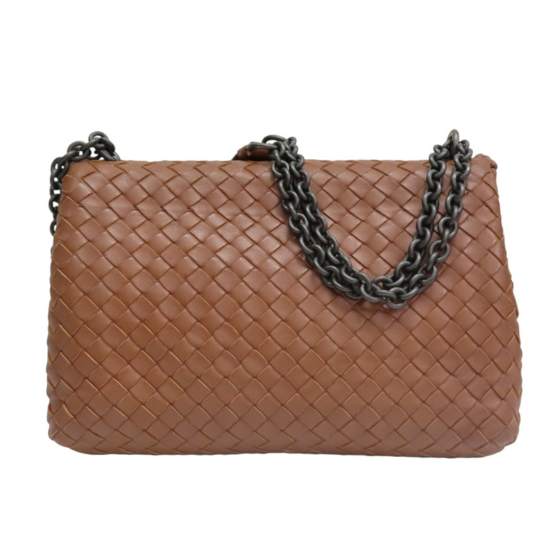 棕色 編織羊皮 Olimpia 肩背包【BOTTEGA VENETA 寶緹嘉】 386498-1