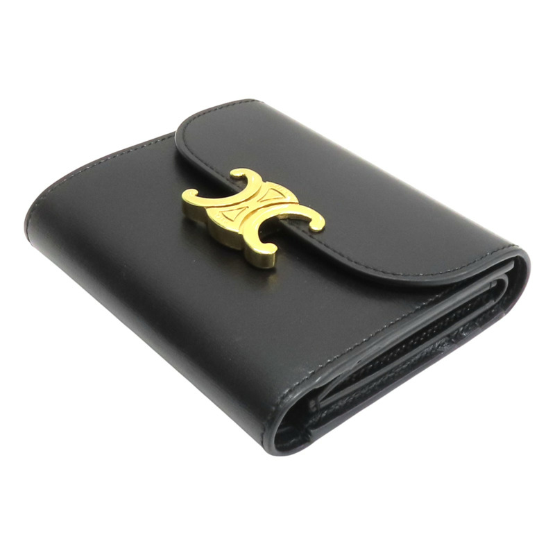 黑色 牛皮 Small Flap Triomphe Wallet 扣式短夾【CELINE 賽琳】 10D783DPV.38NO-2
