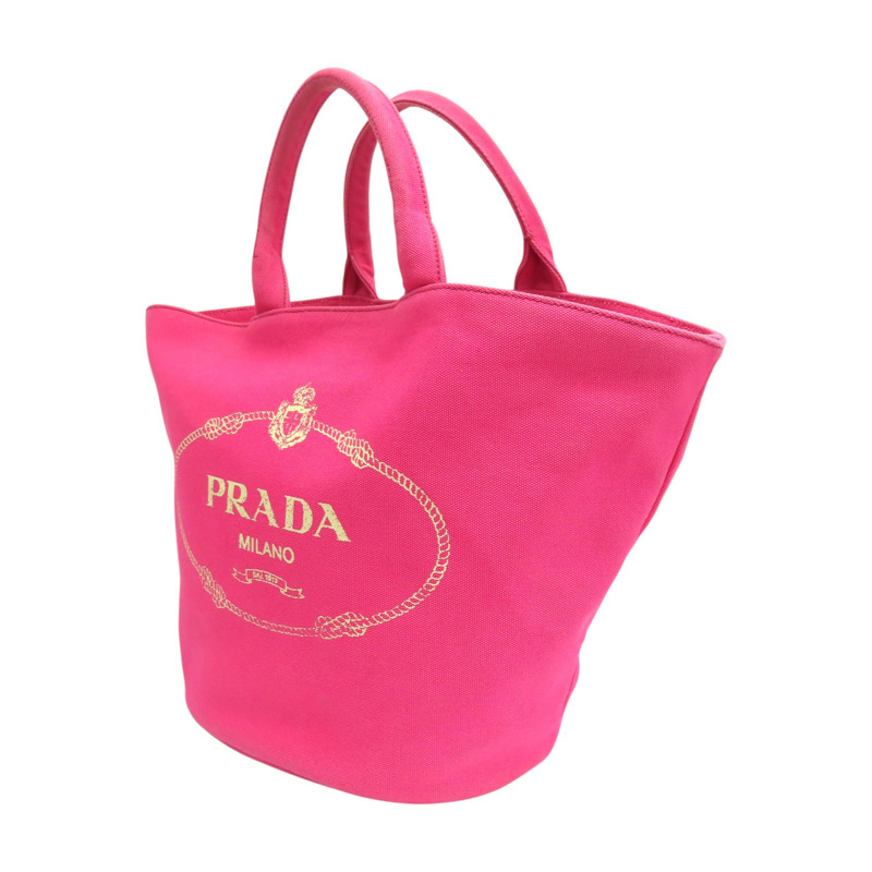 粉色帆布 棕色牛皮 Canapa tote 兩用包【PRADA 普拉達】 1BG163-2