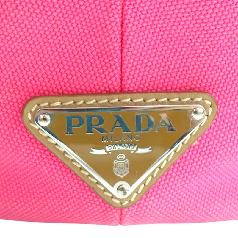 粉色帆布 棕色牛皮 Canapa tote 兩用包【PRADA 普拉達】 1BG163-10