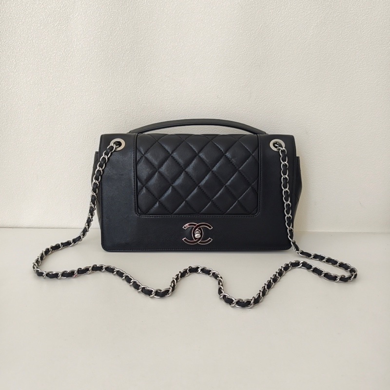 香奈兒 chanel 腋下包黑色 銀色金屬-0