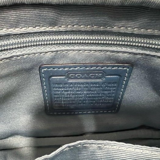 東區正精品㊣COACH 藍綠色皮革邊帆布LOGO胸口包腰包 RZ5273-4