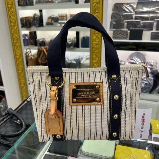 東區正精品㊣LV M40134 CABAS PM NAVY STRIPED 白色併海軍藍色條紋帆布包金牌手提包小款 RZ5275-0