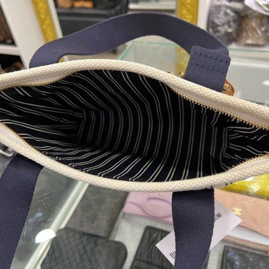 東區正精品㊣LV M40134 CABAS PM NAVY STRIPED 白色併海軍藍色條紋帆布包金牌手提包小款 RZ5275-4