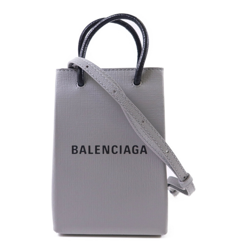 BALENCIAGA 牛皮皮革Mini Shopping Phone Holder銀扣手挽肩背兩用袋-0