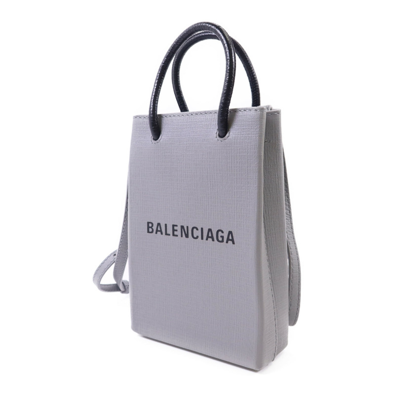 BALENCIAGA 牛皮皮革Mini Shopping Phone Holder銀扣手挽肩背兩用袋-2