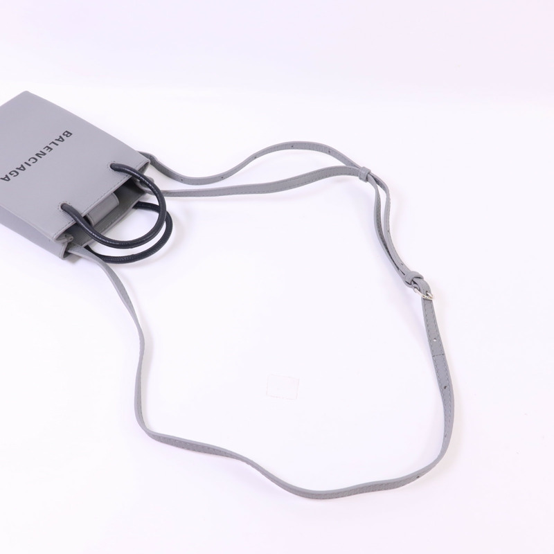 BALENCIAGA 牛皮皮革Mini Shopping Phone Holder銀扣手挽肩背兩用袋-4