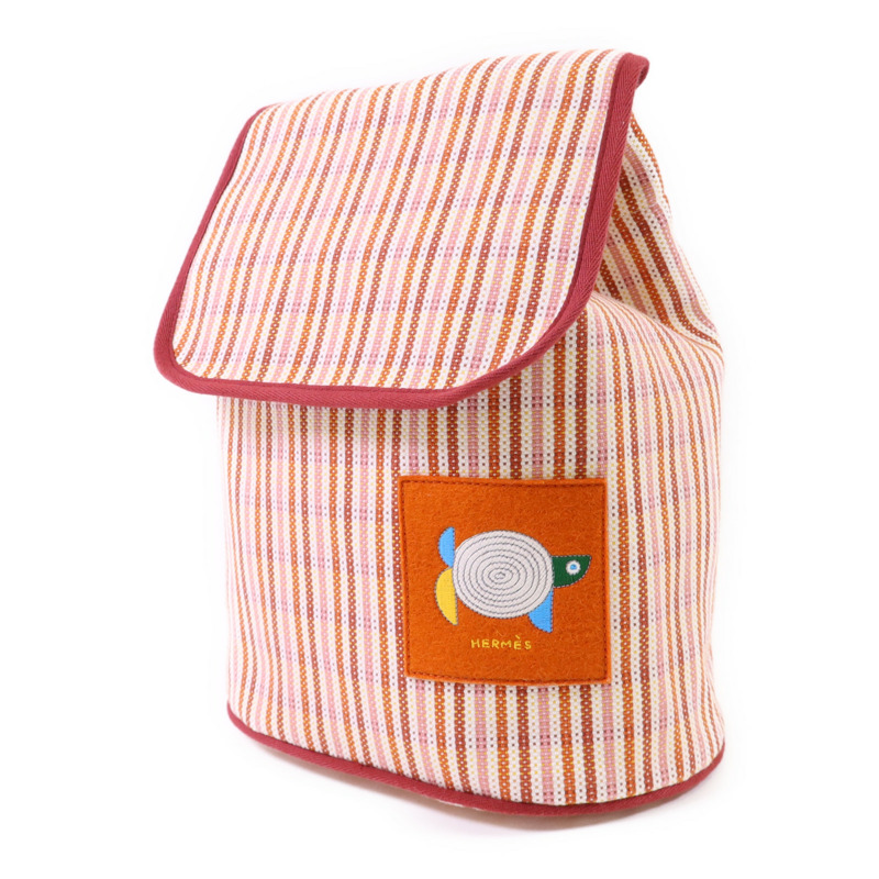 HERMES 布料Animaux Nattes Backpack銀扣背包-2