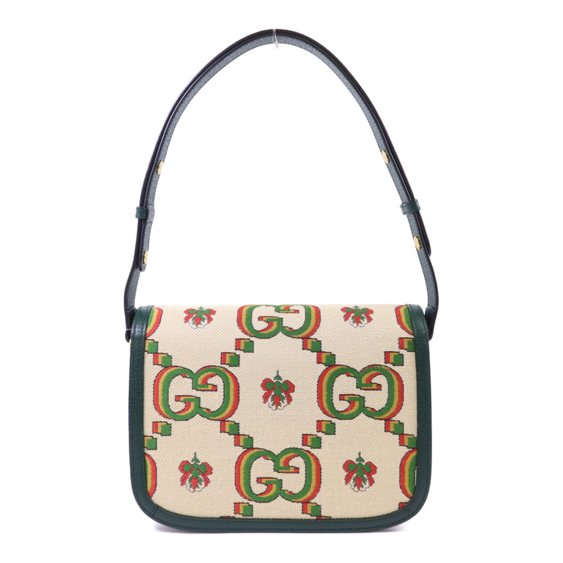 GUCCI 帆布Horsebit 1955 Medium金扣肩背袋-1