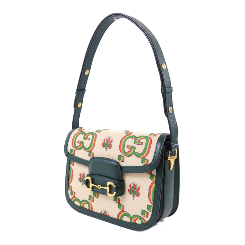 GUCCI 帆布Horsebit 1955 Medium金扣肩背袋-2