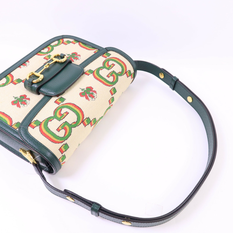 GUCCI 帆布Horsebit 1955 Medium金扣肩背袋-4