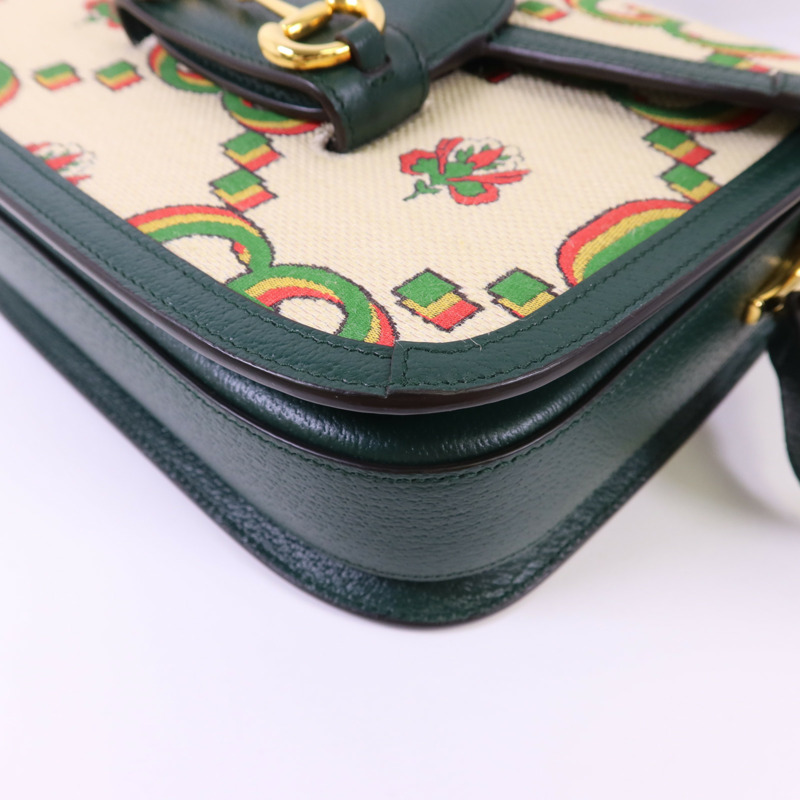 GUCCI 帆布Horsebit 1955 Medium金扣肩背袋-9