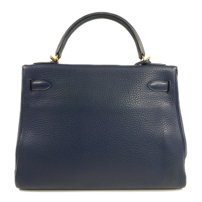 HERMES Clemence皮革Kelly 32金扣手挽肩背兩用袋Bleu Saphir-2
