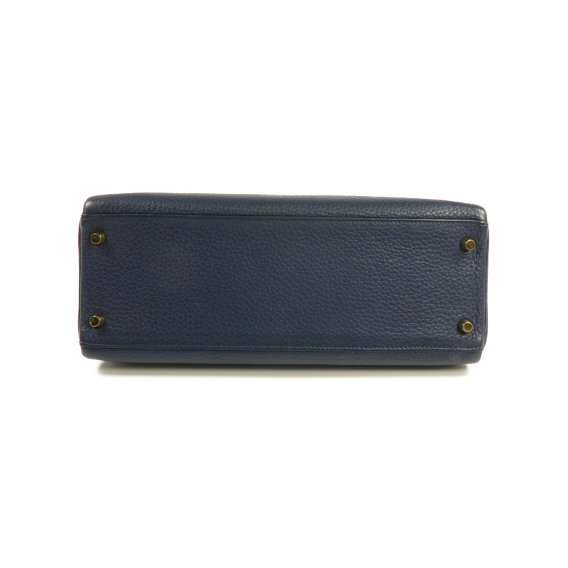 HERMES Clemence皮革Kelly 32金扣手挽肩背兩用袋Bleu Saphir-3