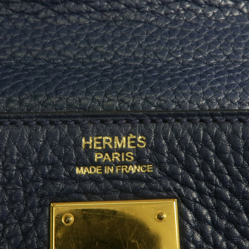 HERMES Clemence皮革Kelly 32金扣手挽肩背兩用袋Bleu Saphir-6