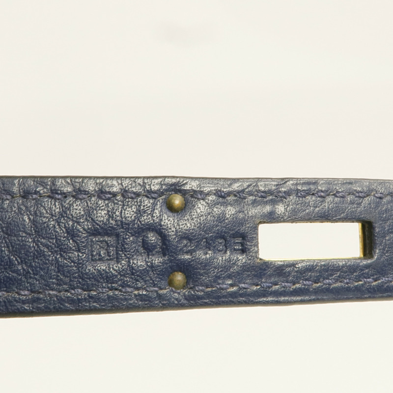 HERMES Clemence皮革Kelly 32金扣手挽肩背兩用袋Bleu Saphir-7