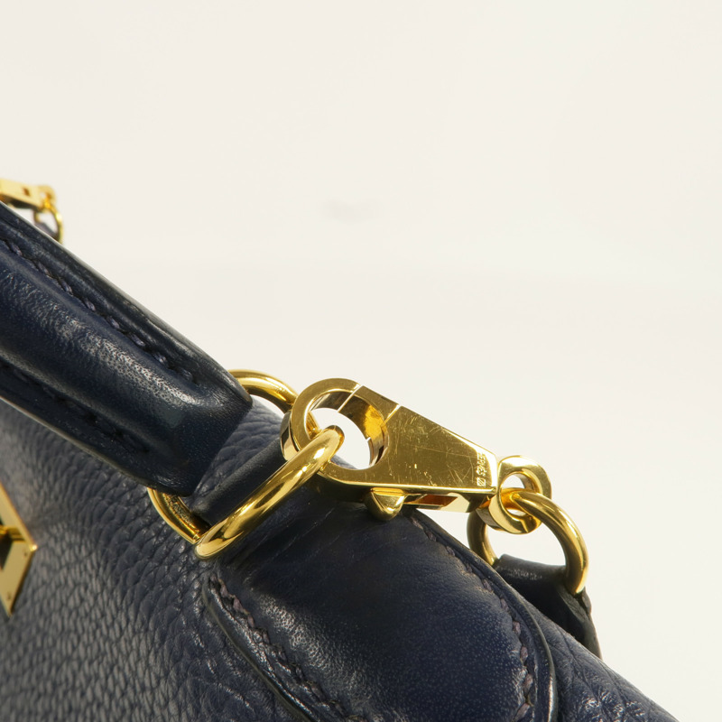 HERMES Clemence皮革Kelly 32金扣手挽肩背兩用袋Bleu Saphir-10