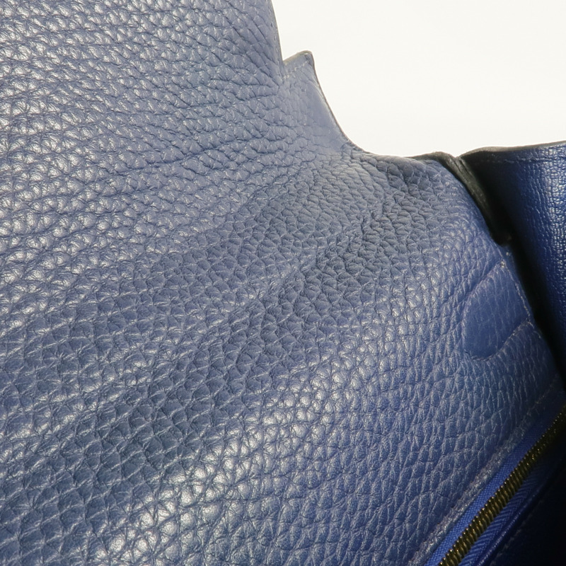 HERMES Clemence皮革Kelly 32金扣手挽肩背兩用袋Bleu Saphir-12