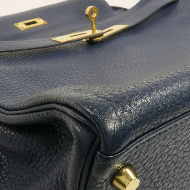 HERMES Clemence皮革Kelly 32金扣手挽肩背兩用袋Bleu Saphir-15