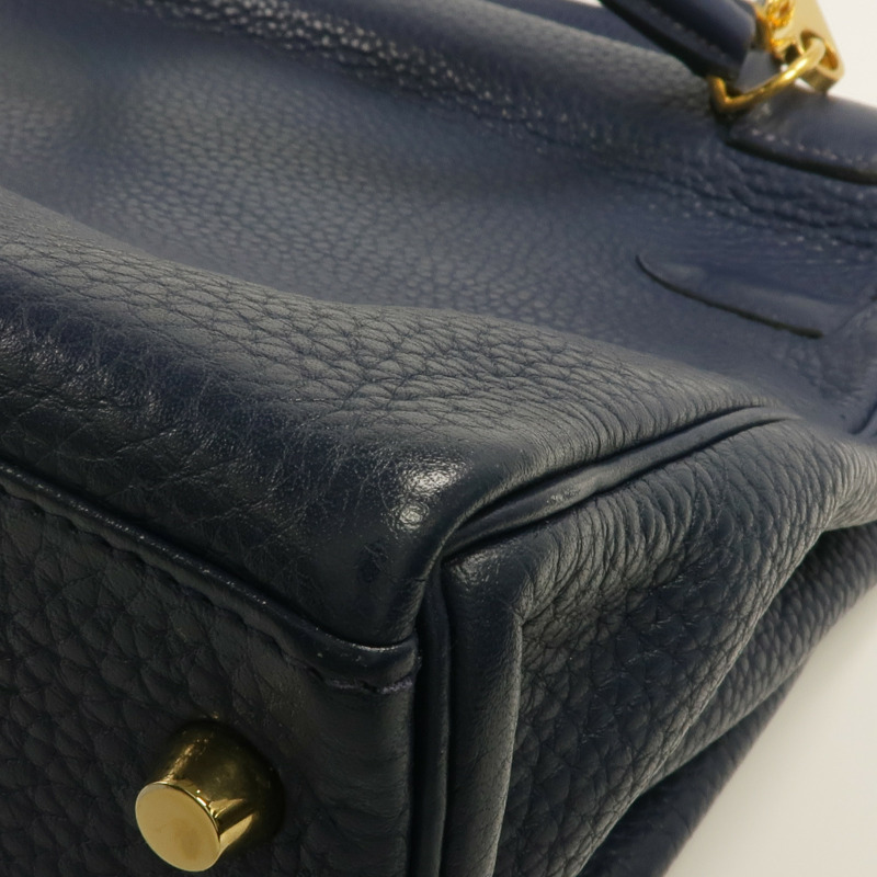 HERMES Clemence皮革Kelly 32金扣手挽肩背兩用袋Bleu Saphir-16