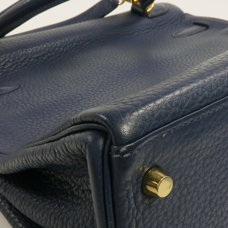 HERMES Clemence皮革Kelly 32金扣手挽肩背兩用袋Bleu Saphir-17