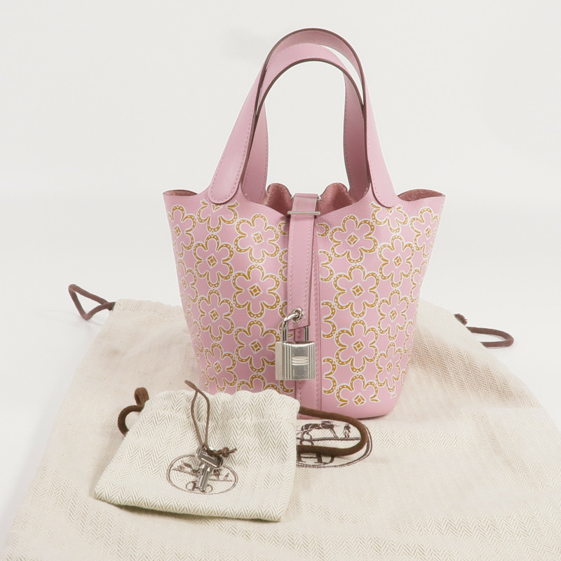 HERMES Swift皮革Micro Lucky Daisy Picotin銀扣手挽袋Mauve Sylvestre-8