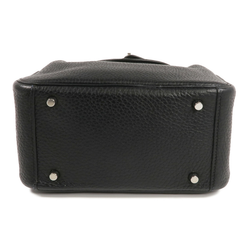 HERMES Clemence皮革Mini Lindy銀扣手挽肩背兩用袋Noir-3