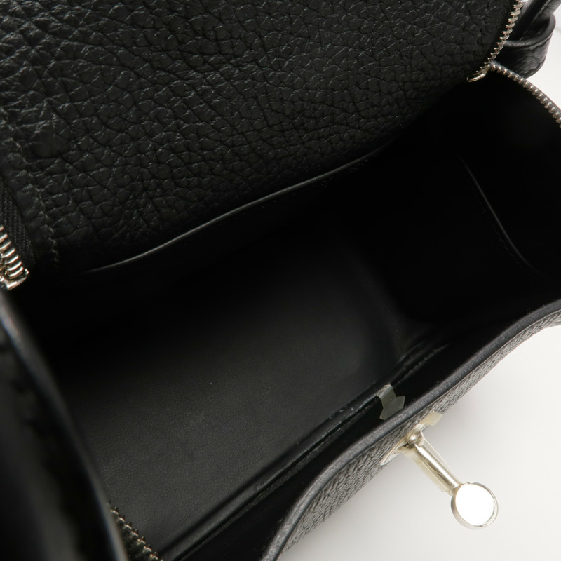 HERMES Clemence皮革Mini Lindy銀扣手挽肩背兩用袋Noir-4