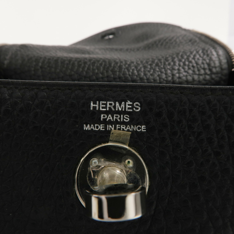 HERMES Clemence皮革Mini Lindy銀扣手挽肩背兩用袋Noir-5