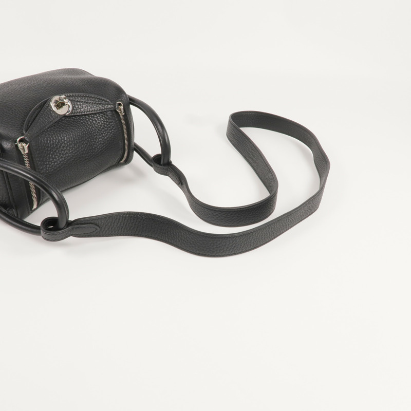 HERMES Clemence皮革Mini Lindy銀扣手挽肩背兩用袋Noir-7