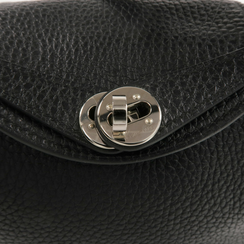 HERMES Clemence皮革Mini Lindy銀扣手挽肩背兩用袋Noir-9