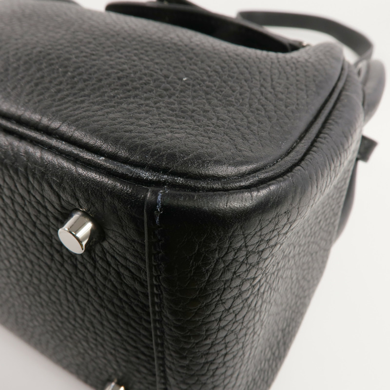 HERMES Clemence皮革Mini Lindy銀扣手挽肩背兩用袋Noir-10