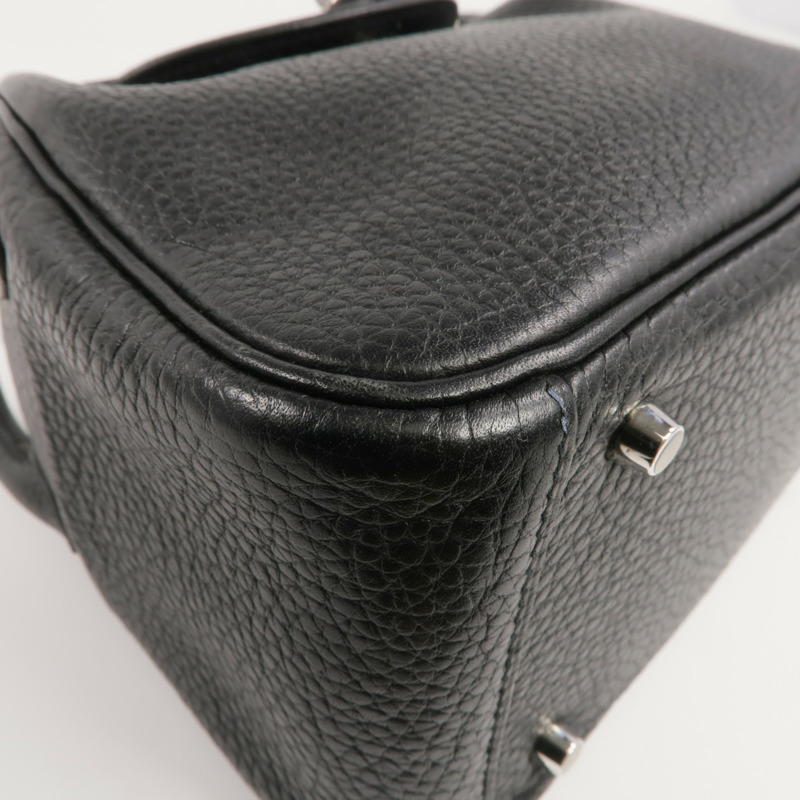 HERMES Clemence皮革Mini Lindy銀扣手挽肩背兩用袋Noir-11