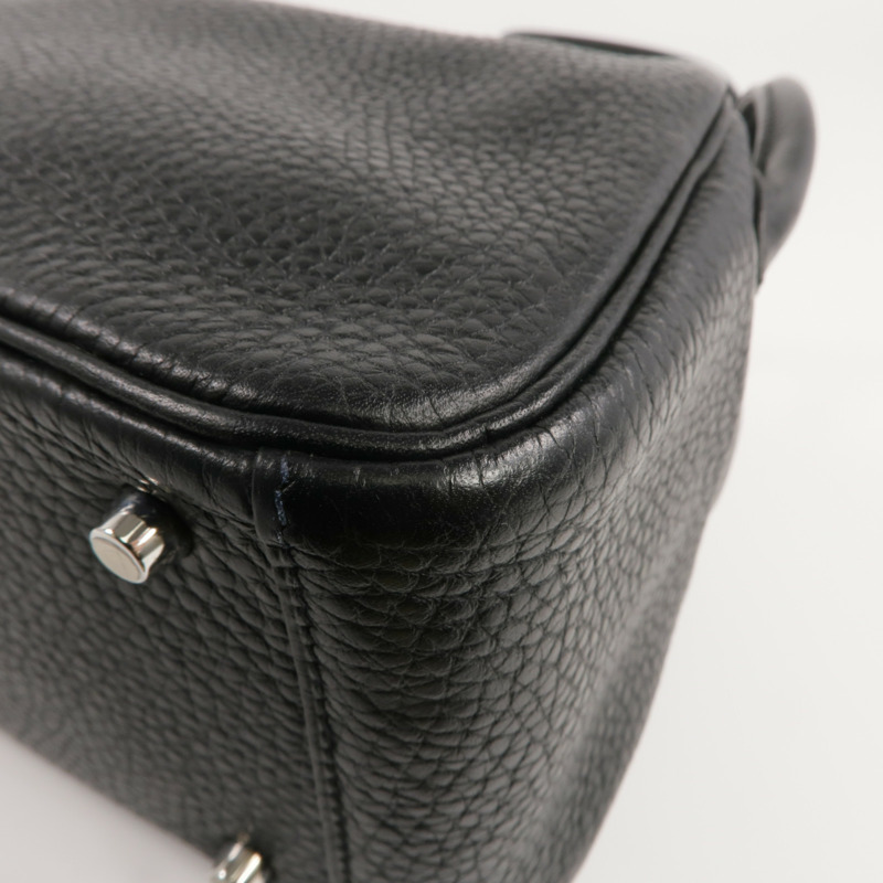 HERMES Clemence皮革Mini Lindy銀扣手挽肩背兩用袋Noir-12