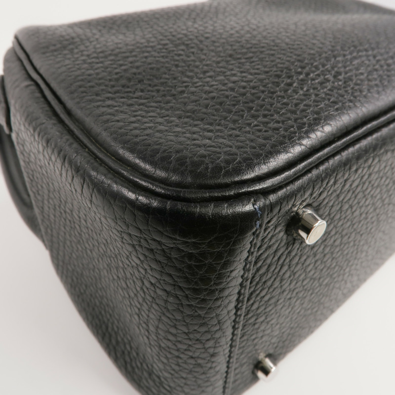 HERMES Clemence皮革Mini Lindy銀扣手挽肩背兩用袋Noir-13