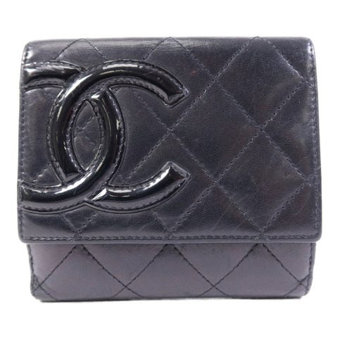 CHANEL 羊皮/漆皮皮革Cambon Wallet銀扣錢包