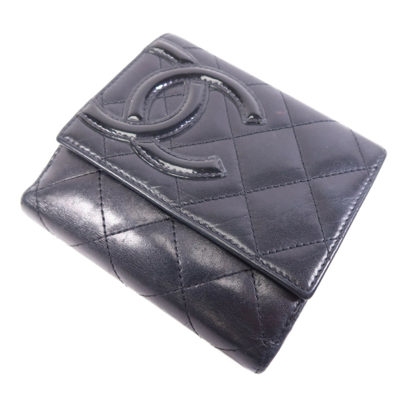 CHANEL 羊皮/漆皮皮革Cambon Wallet銀扣錢包-2