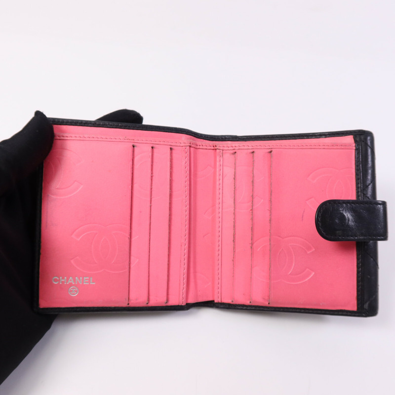 CHANEL 羊皮/漆皮皮革Cambon Wallet銀扣錢包-4