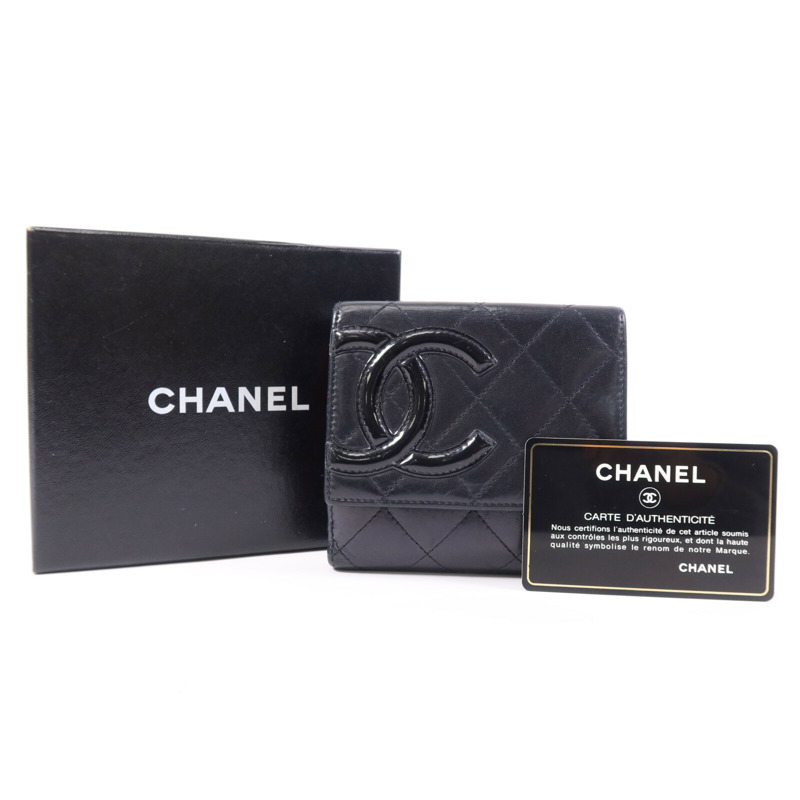 CHANEL 羊皮/漆皮皮革Cambon Wallet銀扣錢包-7