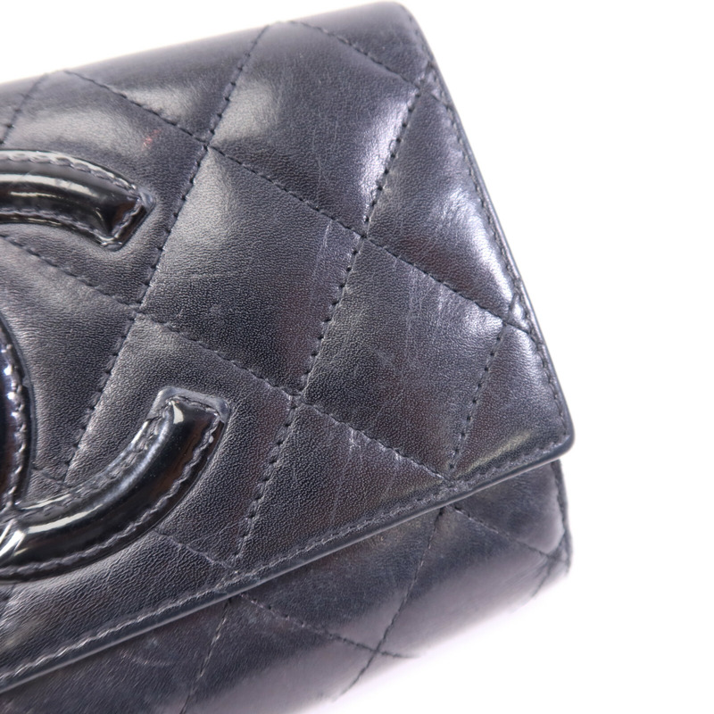 CHANEL 羊皮/漆皮皮革Cambon Wallet銀扣錢包-14